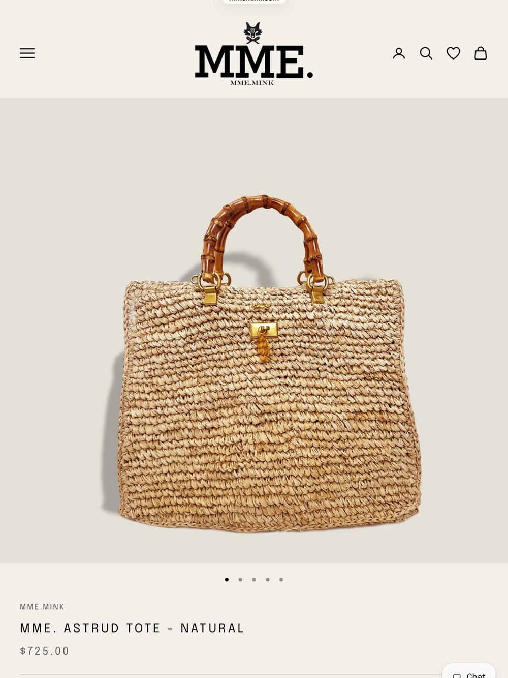 MME Mink Astrud Woven Straw Tote Bag with Bamboo Handles - Natural - Picture 6 of 7